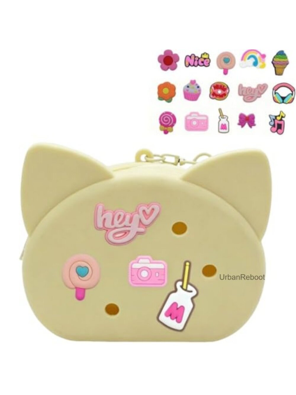 Soft Silicone Mini Coin Purse Zipper Pouch with 15 DIY Charms Keychain